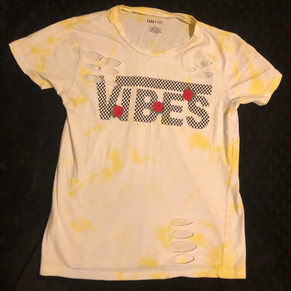 Vibes Yellow and white tie dye with torn style. Ripped look.